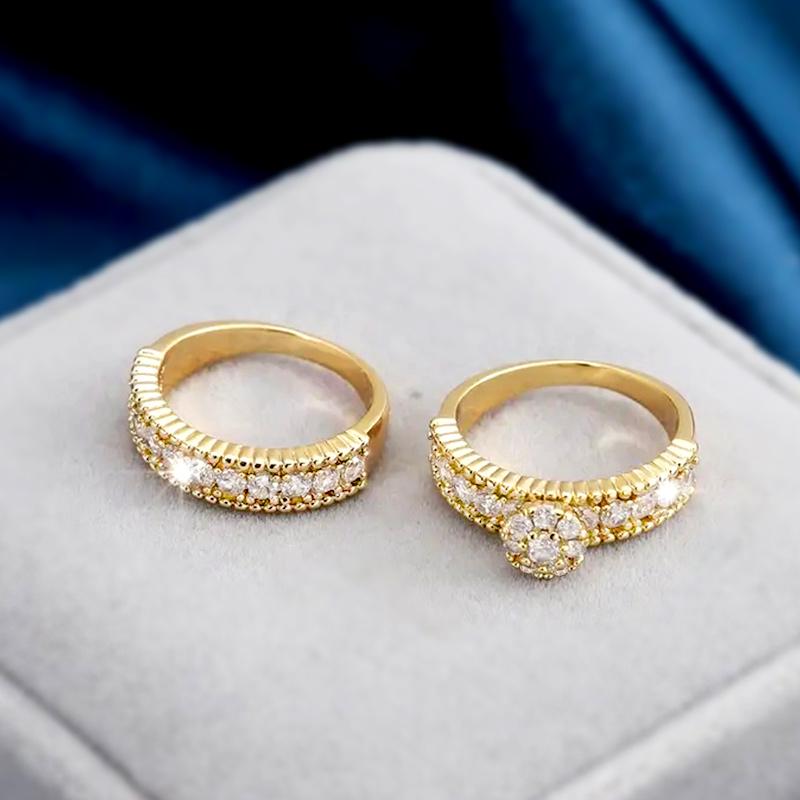 Huitan Graceful 2Pcs/Set Finger Rings для женщин Нежные золотые цвета блестящие циркониевые аксессуары для свадебной церемонии вечеринки