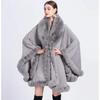 Oversize Winter Big Faux Fox Fur Neck Plus Size Poncho Out Streetwear Women Cloak Pashmina Batwing Sleeves Shawl Coat