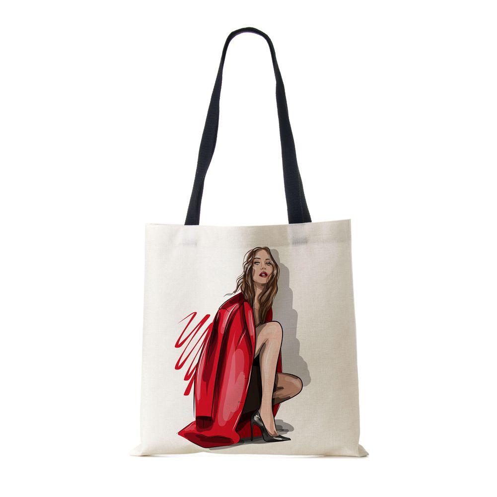 Сумка-тоут через плечо Gril Женская 2022 Многоразовая с принтом Харадзюку Повседневная Холщовая Сумка-шоппер Складная Дорожная Школьная Сумка для Книг Пляжная сумка CLE