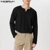 Spring Men V-neck Long Sleeve Texture Tops Oversized T-shirts