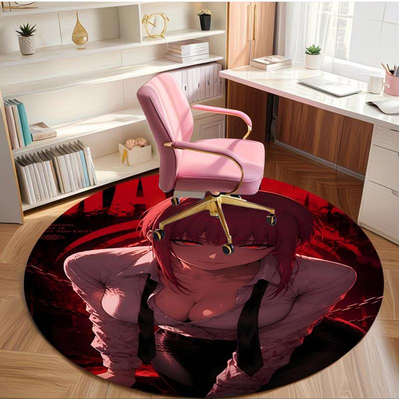 Makima Chainsaw Man Print Round Rug, Washable Floor Carpet, For Entryway Dorm Laundry Room Office Study, Home Decor Birthday Christmas Gift