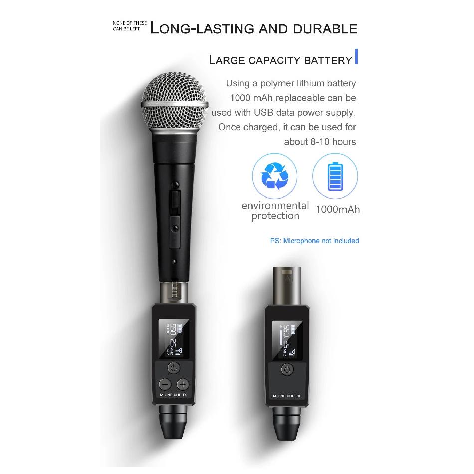 M-ONE UHF Microphones DSP Wired To Wireless System XLR Transmitter Receiver Signal Adapter For Dynamic 48v Condenser Microphone