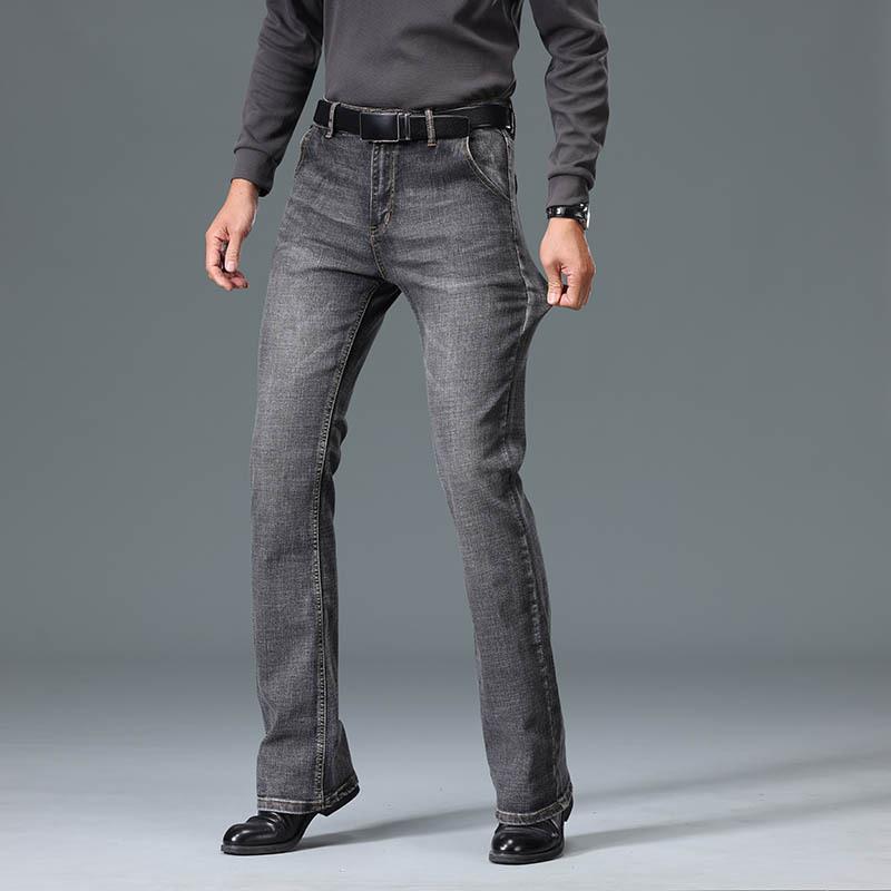 Men's High Waist Stretch Jeans Cassic Design Flared Jeans Men's Gray Jeans