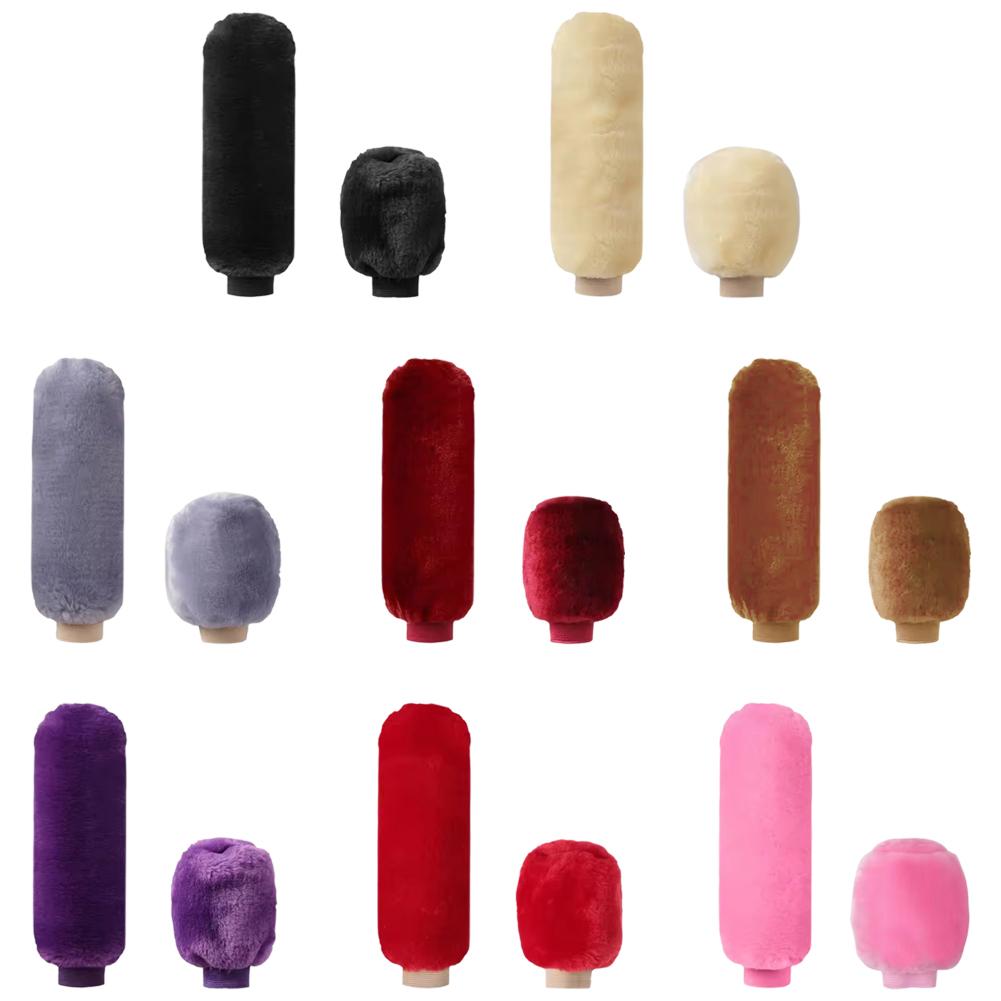2Pcs Car Handbrake Grip Covers Gear Shift Knob Cover Handle Plush Sleeve Winter Soft Warm Hand Brake Car Accessories For Girls