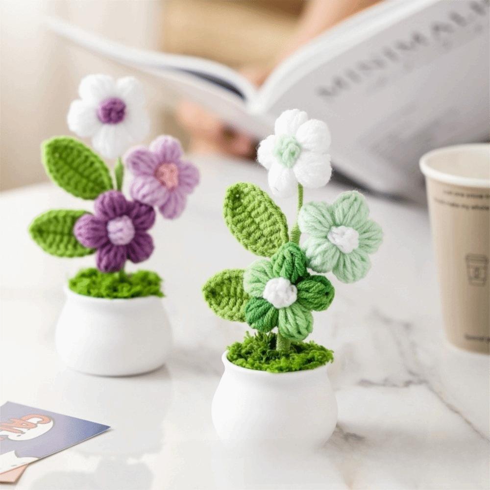 Handwoven Crochet Flower Potted DIY Artificial Flowers Pot Birthday Gifts