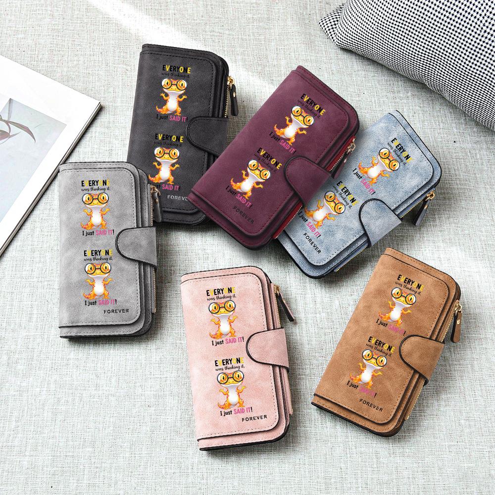 Cute Gecko Print Long Wallet Casual Fashion PU Leather Card Holder Portable Daily Use Purse