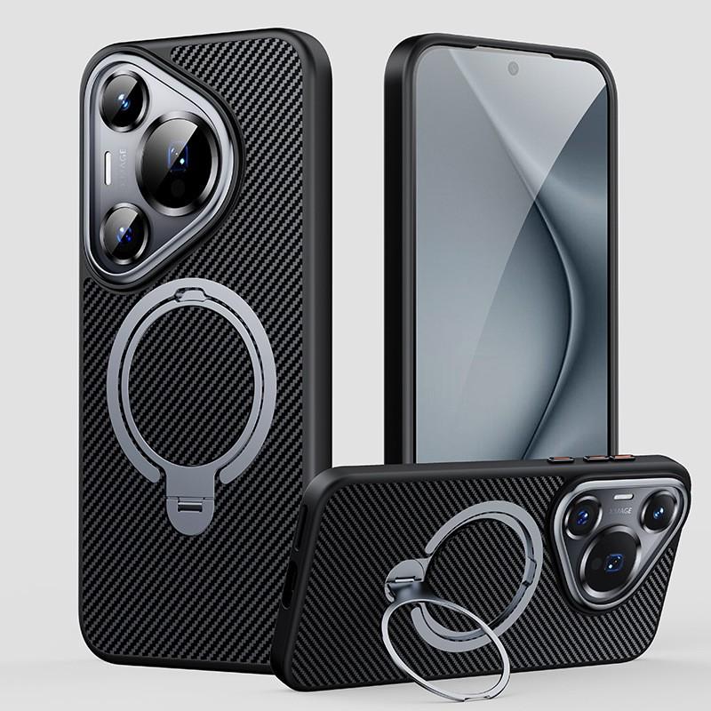 Kevlar Carbon Fiber Phone Case With 360 Rotating Stand P70 Ultra Mate 60 Pro Magnetic Shockproof Anti-Fingerprint