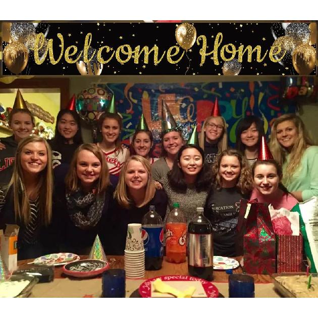 Large Welcome Home Banner, Black Gold Welcome Home Party Supplies Decoration, Family Gathering Party Supplies Decoration (9.8 X 1.6 feet)
