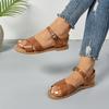 Large Size Flat-soled Sandals Women's Summer New Round Head Open-toe One-word Buckle Outer Sandals Size 36-43