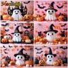 Mocsicka Halloween Photography Background Castle Ghost Imp Bat Leaf Pumpkin Party Decorations Baby Photo Backdrop Pink Wallpaper
