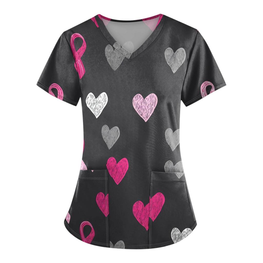 Women's Fashion V-Neck Short Sleeve Overalls With Pockets Printed Tops  Clothes