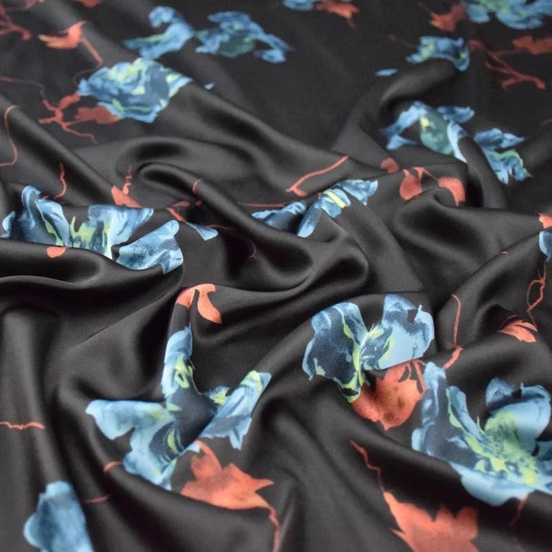 100x150 см Элегантная Ткань Шифон с Большими Цветами Высококачественная Летнее Платье Рубашка Пижама Ципао Ханьская Ткань Материал для Шитья