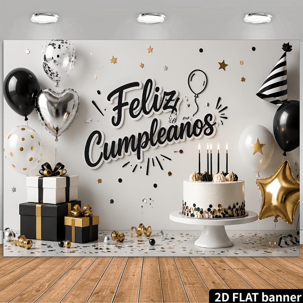2D flat black and gold Spanish birthday happy theme banner background