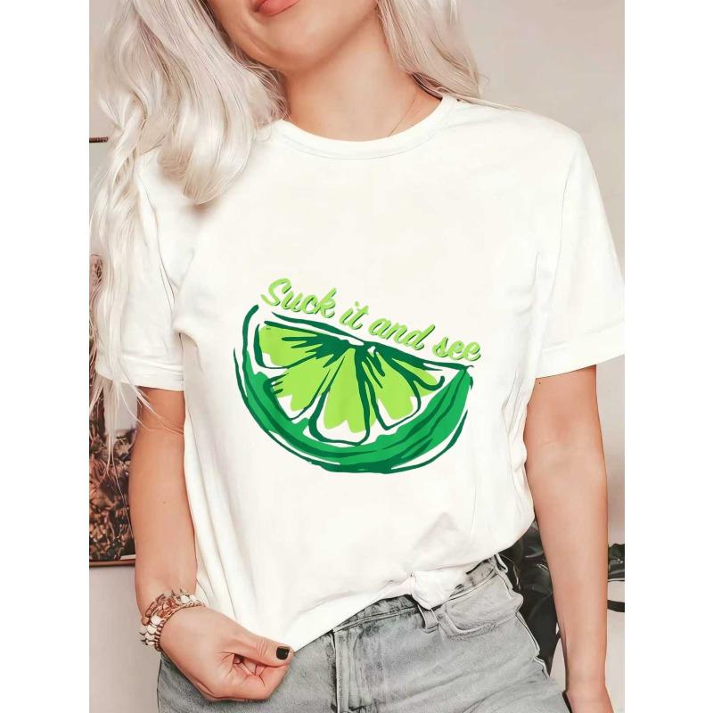 Oversized T Shirt Black Lime Slice With Suck It And See Text Casual Wear For Women Summer Street Style Fashion Top