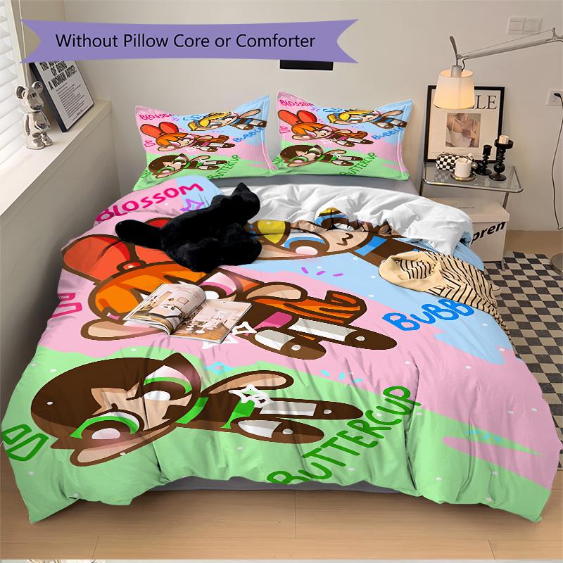 3pcs Blossom Bubble Buttercup Adventures Bedding Set, Includes One Quilt Cover and Two Pillowcases, Bedroom and Guest Room Decoration. T72301120