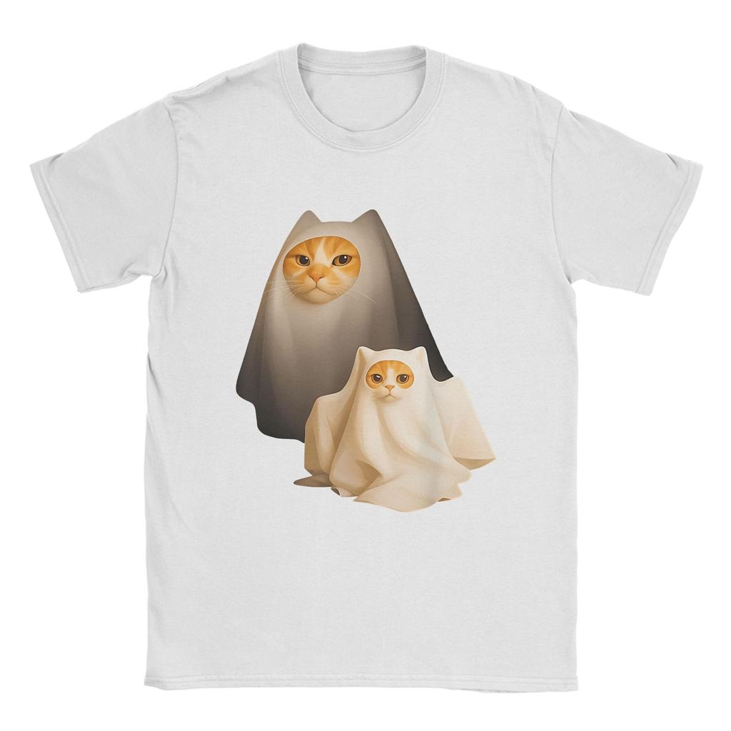 Ghost Cat Meme  Halloween Cotton T Shirt For Man Summer  Streetwear T-Shirts O-Neck Novelty Tees Big Size Custom DIY Tops