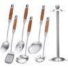 Набор кухонной утвари из нержавеющей стали 304, металлические кухонные инструменты из 7 предметов с деревянной ручкой