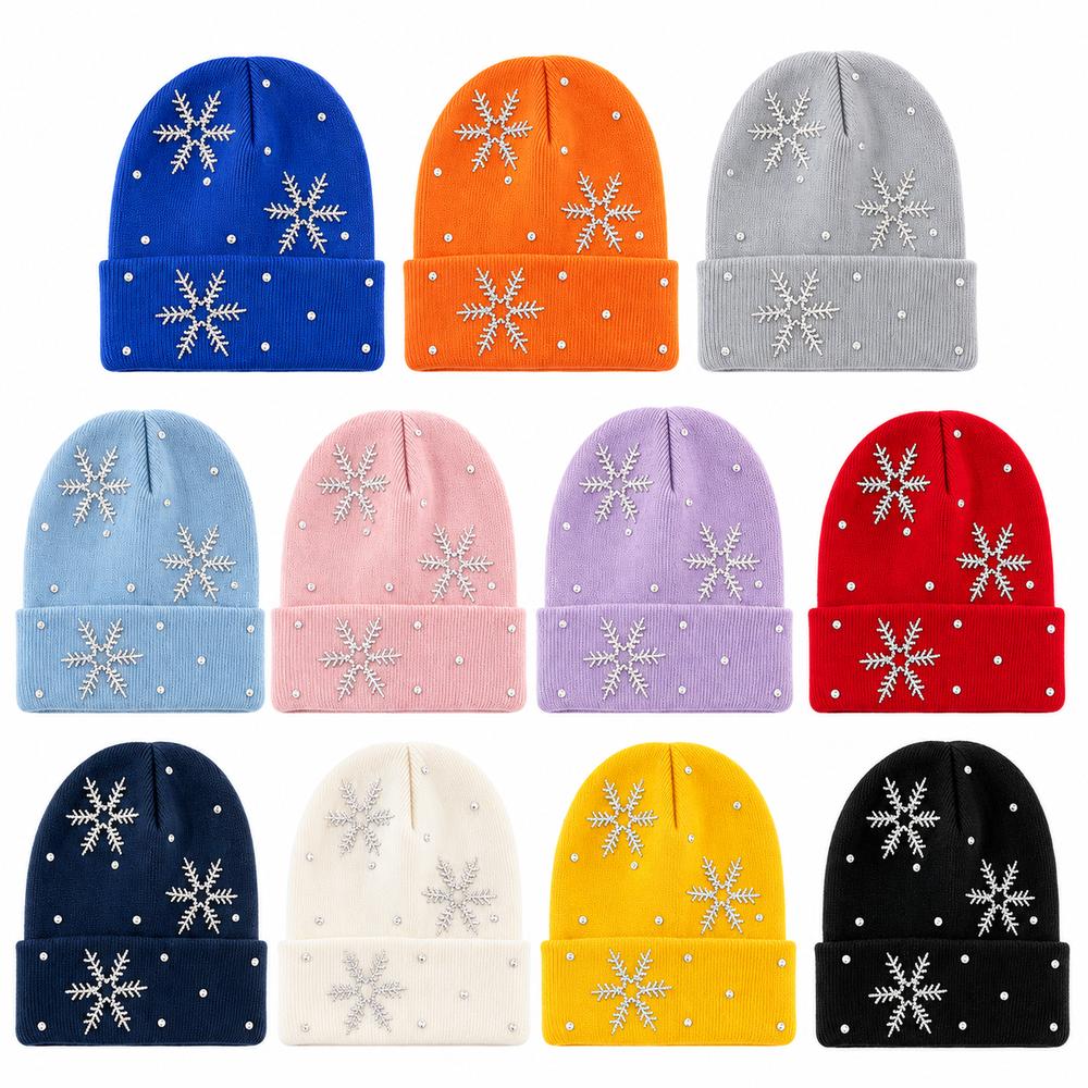 Knitted Fabric Children Knit Hat Rhinestone Snowflake Knitted Cap Kids Winter Wear