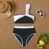 1011 European and American swimsuit female sexy backless shoulder bikini color matching tight split swimsuit bikini