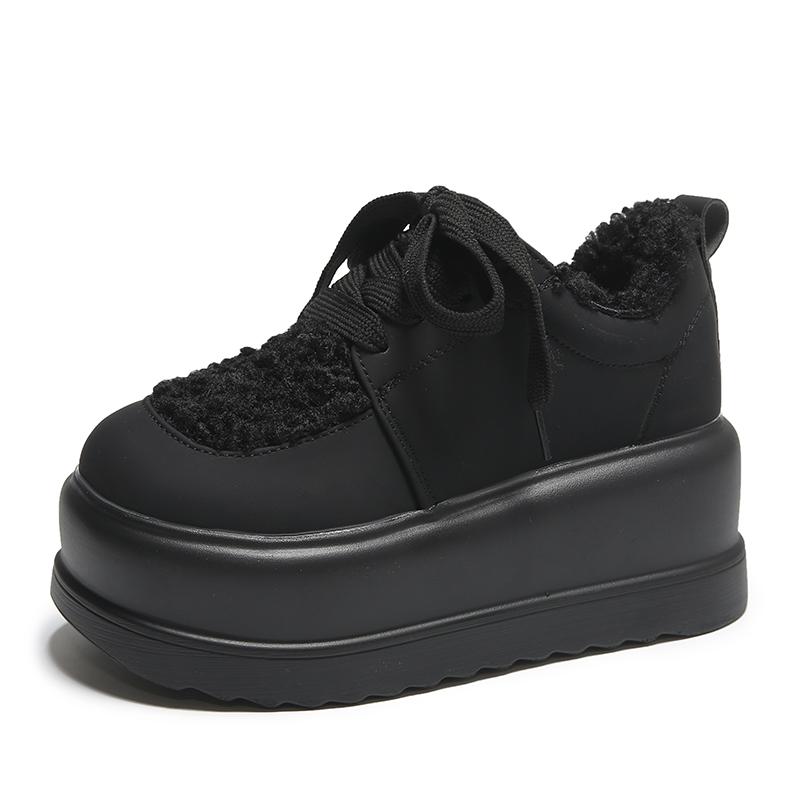 Модные женские зимние кроссовки на толстой подошве, новые зимние плюшевые теплые хлопковые туфли, женские уличные нескользящие пушистые туфли на платформе с мехом 7,5 см