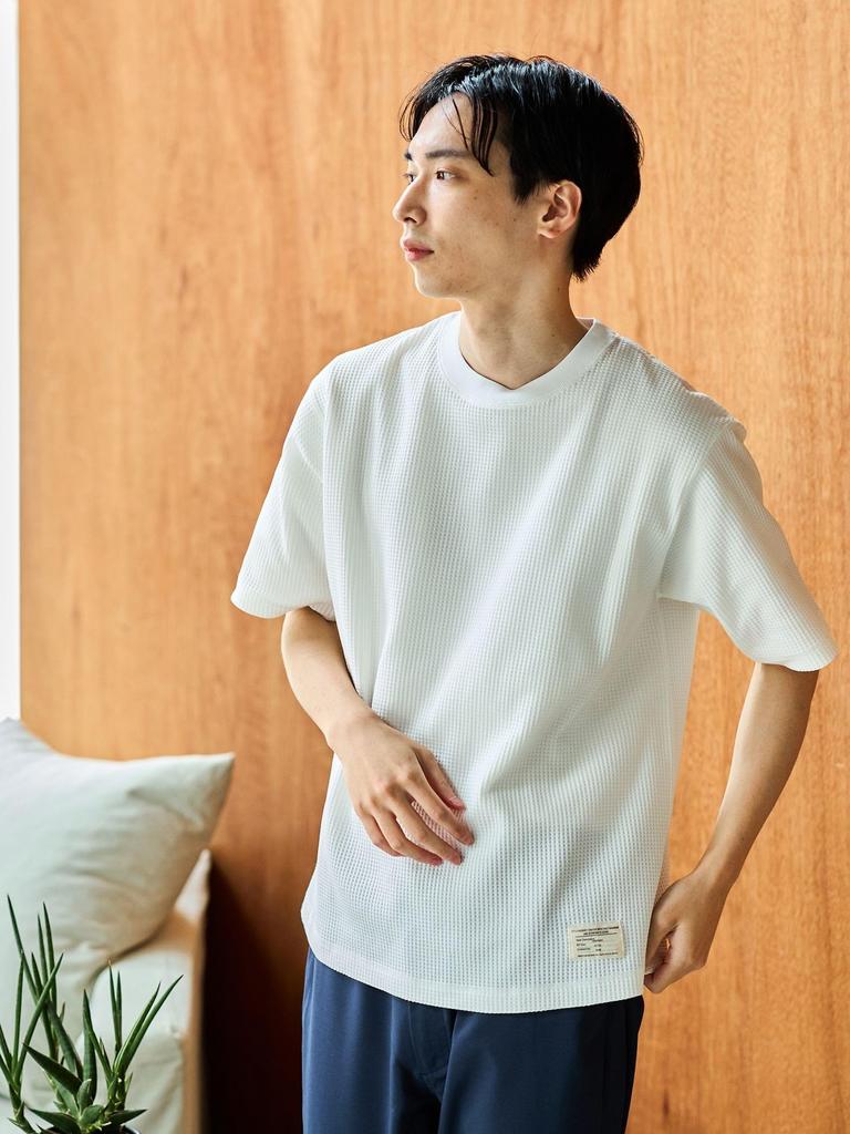 Футболка с коротким рукавом из вафельной ткани быстросохнущая Beams Heart (Влагоотводящий, Быстросохнущий и Не образующий катышков), Мужской, Белый, Размер L, 42040348639