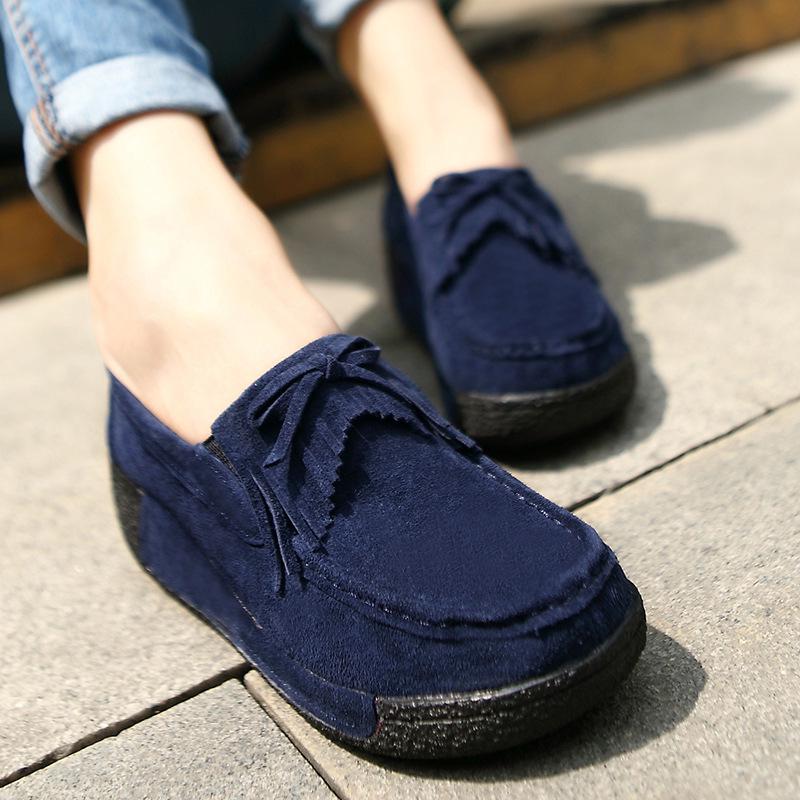 Женские туфли на танкетке из коровьей замши, модные макраме, туфли на платформе, элегантные туфли для мамы среднего возраста, слипоны