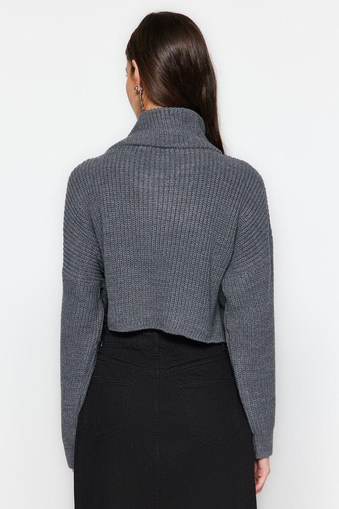 Женский свитер в элегантном стиле, суперукороченный трикотаж с застежкой-молнией и камнем