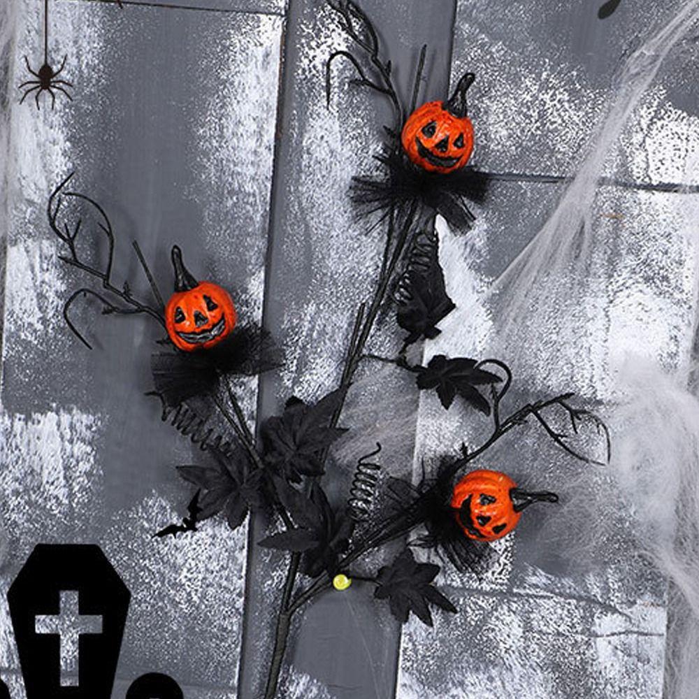 Black Halloween Maple Pumpkin Branches Gothic Flowers Plastic Artificial Maple Leaf Pumpkin Scary DIY Fake Plants