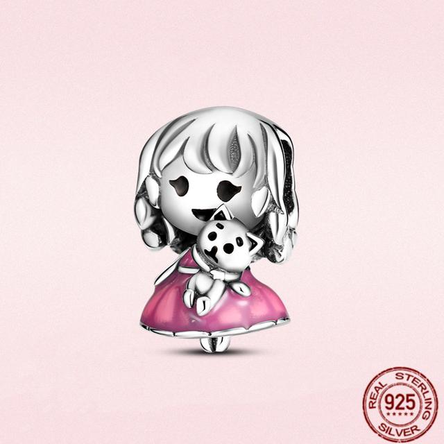 2023 New Pink Flowers Unicorn Flower Heart Mama Forever Love Beads Fit Original Fasion Glamour 925 Silver Bracelet Jewelry