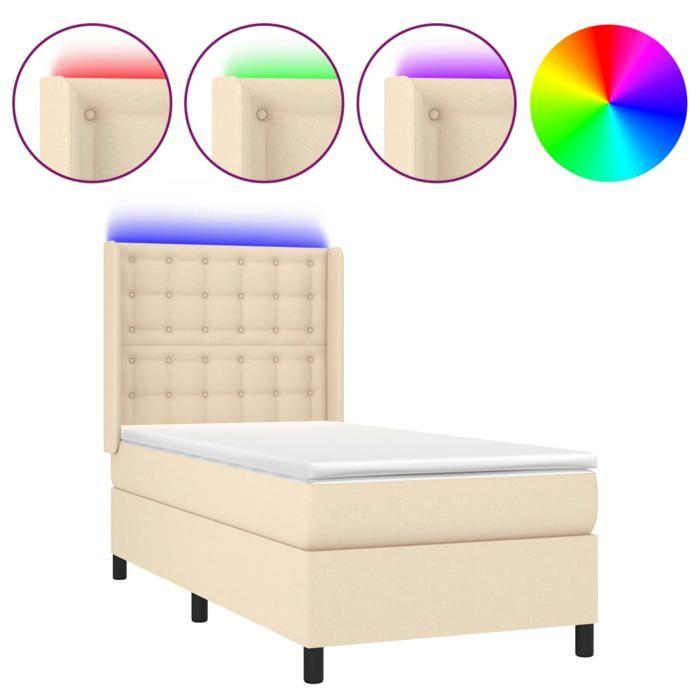 Maison Exclusive - Sommier à lattes de lit matelas et LED Crème 80x200cm Tissu