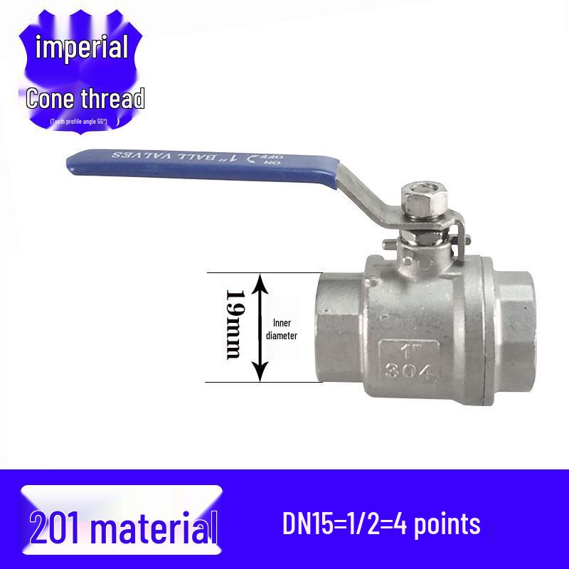 201/304 Stainless Steel Female Thread Ball Valve, Two-Piece, Available in 1/2", 3/4", 1", 2" (DN15-20)