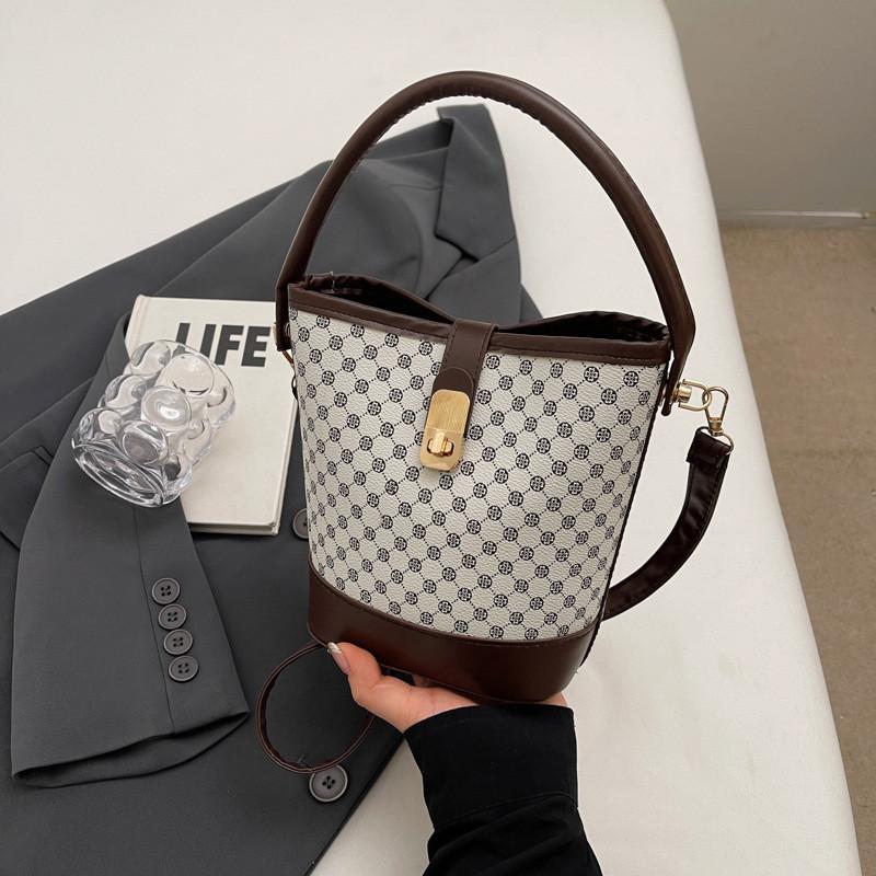 Trendy Women's Bucket Bag Stylish Retro Crossbody Satchel For Daily Use In Black Beige Coffee Khaki