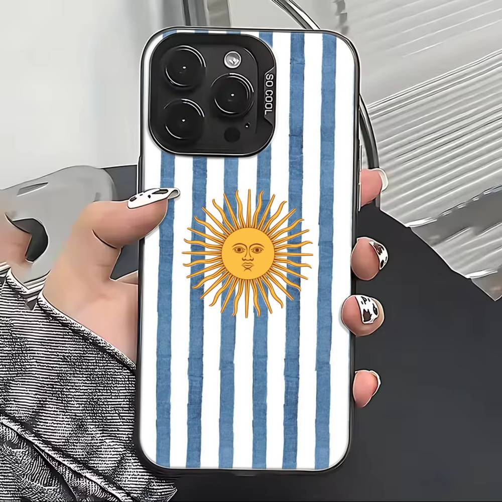 Флаг поддержки футбола Аргентины Чехол для телефона Для iPhone 17,16,15,14,13,12,11 Plus,Pro Max,XS,Цветной Посеребренный Внутренний Чехол