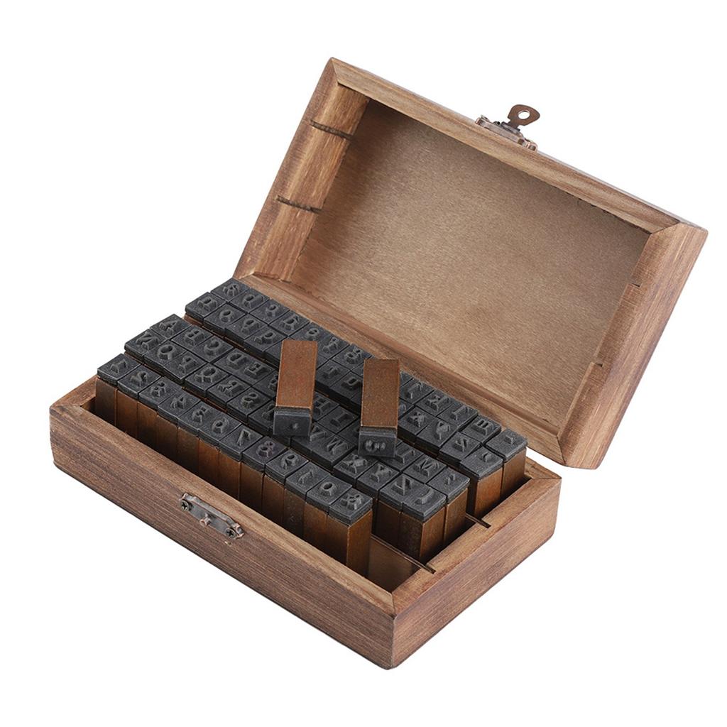 70PCS Vintage Wood Alphabet Letter Rubber Stamps Small Wooden Box