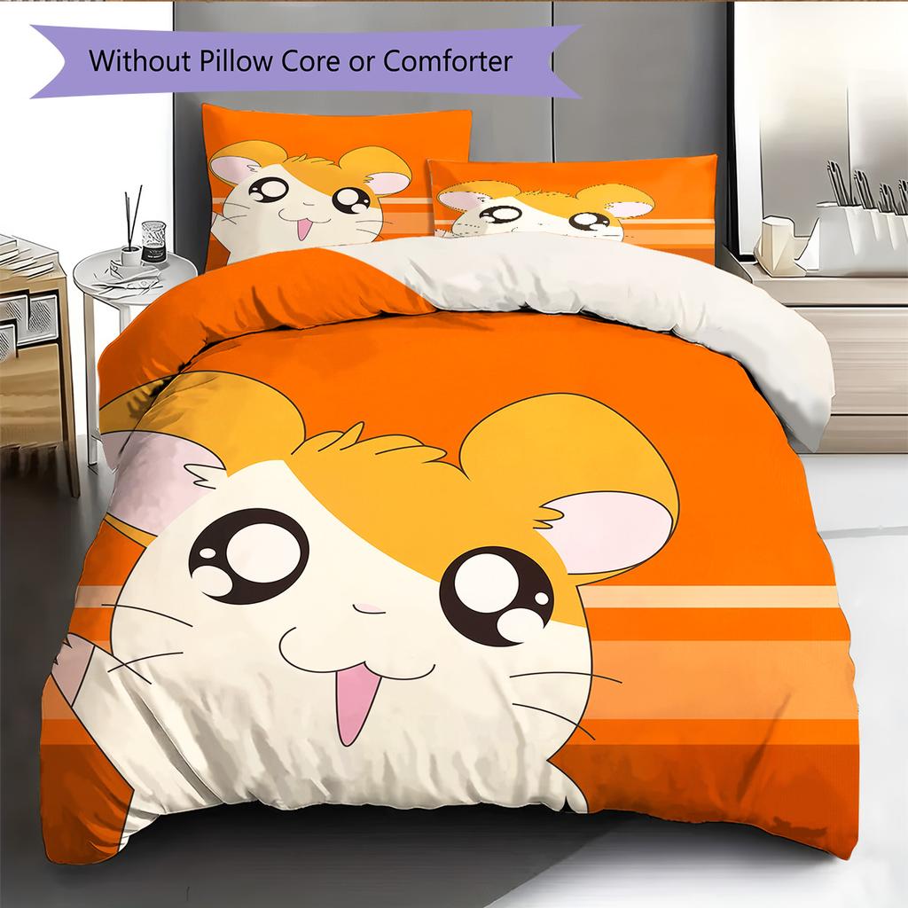 Hamtaro Pattern Bedding Quilt Set Home Decoration Gift (1 * duvet cover + 2 * pillowcase without core)