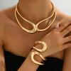 European & American Light Luxury Double Circle Metal Necklace & 18K Electroplated Geometric Bracelet for Women