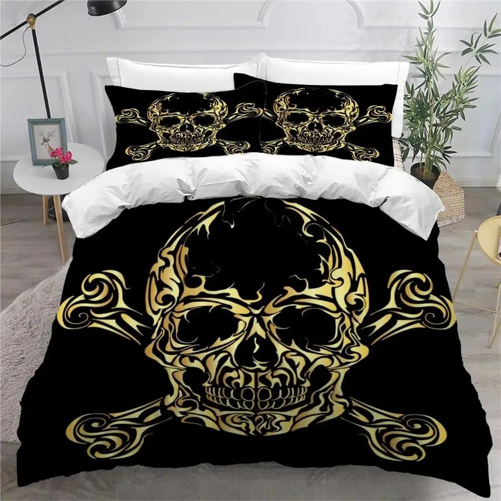 Комплект постельного белья Skull and Beauty, полноразмерный готический комплект постельного белья с изображением сахарного черепа и ангелов и демонов с наволочкой, двуспальные комплекты для двуспальной кровати