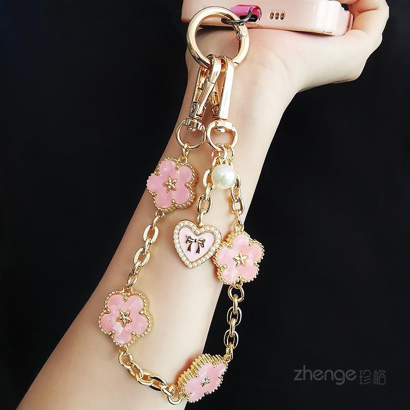 Flower love pendant metal mobile phone chain women's ins fashion hand wrist pendant lanyard mobile phone lanyard short