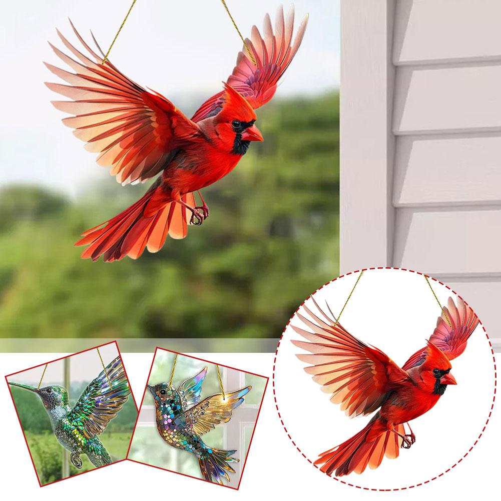 2D Hummingbird Christmas Trees Hanging Ornament Colorful Acrylic Window Decoration Porch Pendant For Home Window Indoor Decor