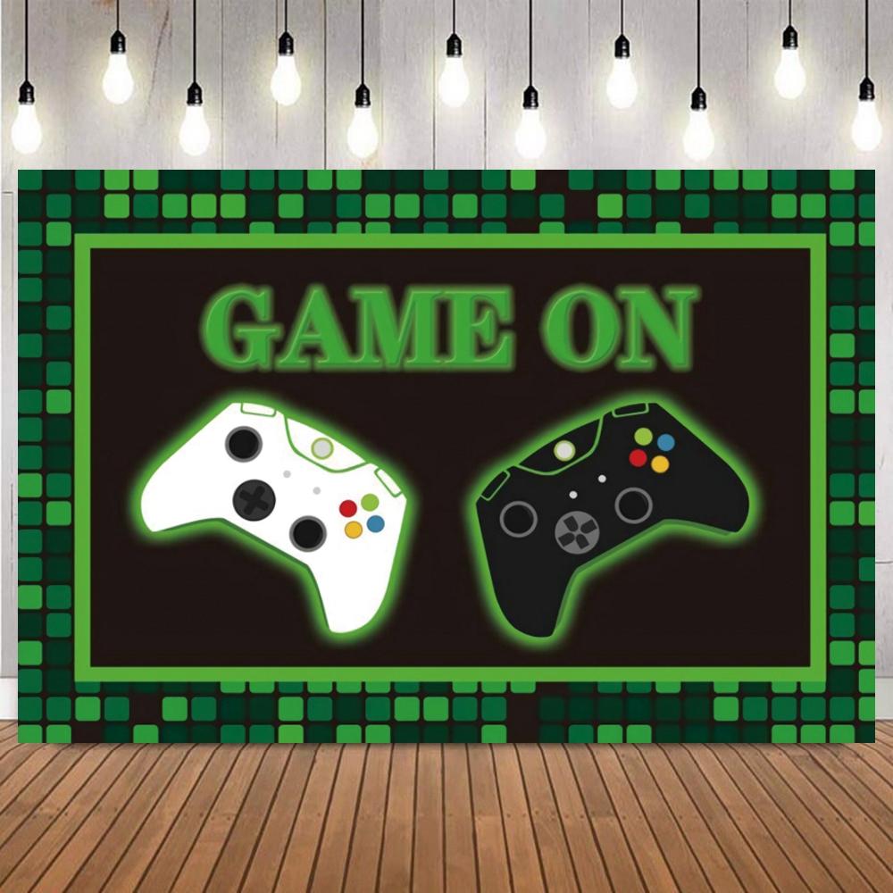 Kids Birthday Party Decor Photography Background Game On Theme Video Gamer Neon Green Gaming Next Level Up Backdrop Props25
