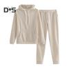 2 Pcs/Set Women Hoodie Pants Suit Solid Color Plush Long Sleeves Thick Top Elastic Waist Ankle-banded Trousers Sport Fitness Outfit Fall Winter