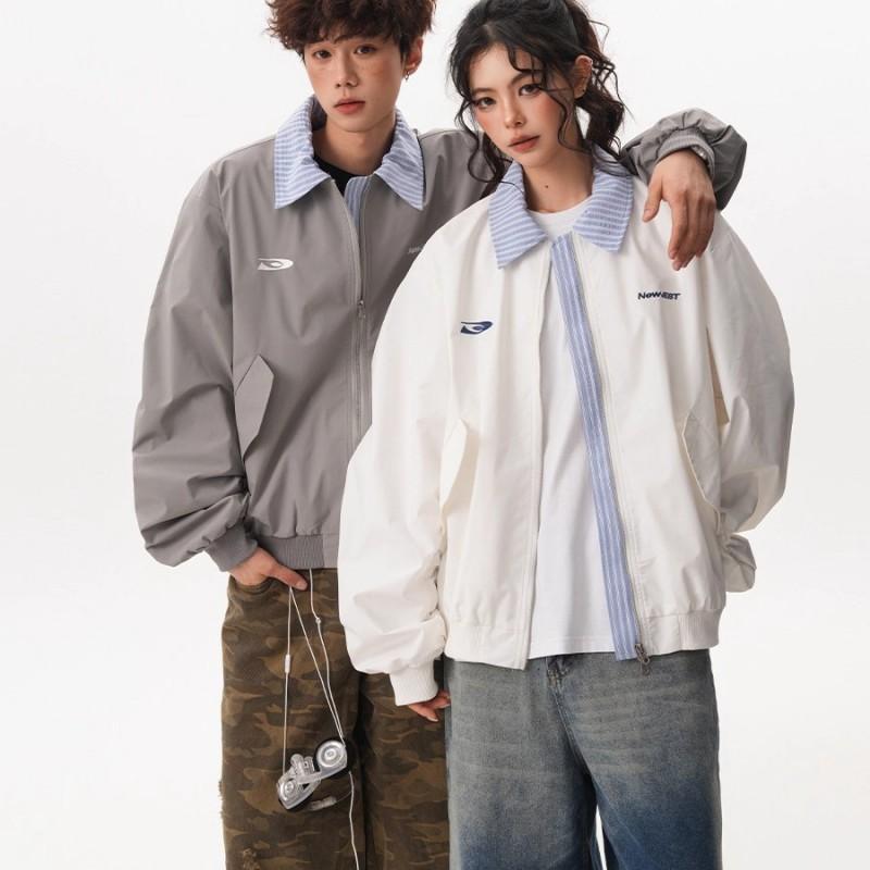 Унисекс Оверсайз Куртка с Цветным Блоком на Воротнике Streetwear Повседневная Рабочая Одежда Пальто