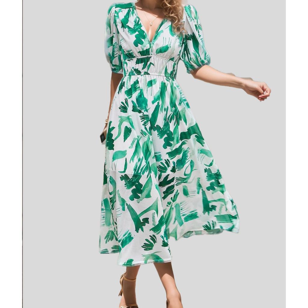 2025 New Fashion Trend Dresses Spring Summer Printed Waist Dresses Fashion Women's