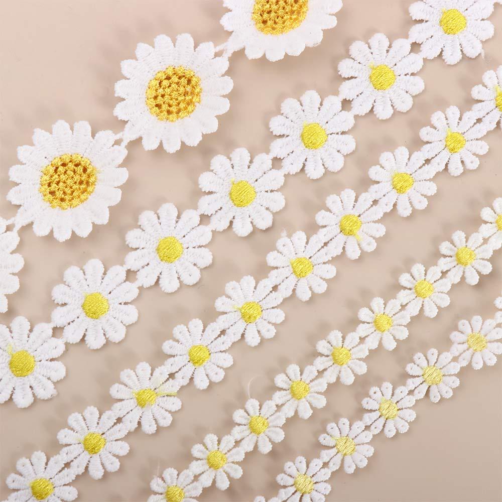 Creative Handmade Embroidered Headwear Decor Ribbon DIY Craft Daisy Lace Trim Sewing Supplies