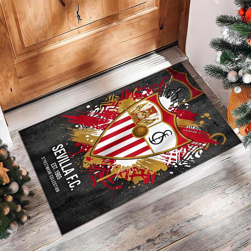 Sevilla FC Soccer Football Pattern Soft Area Rug Non Slip Indoor Floor Carpet Sports Decor Mat for Bedroom
