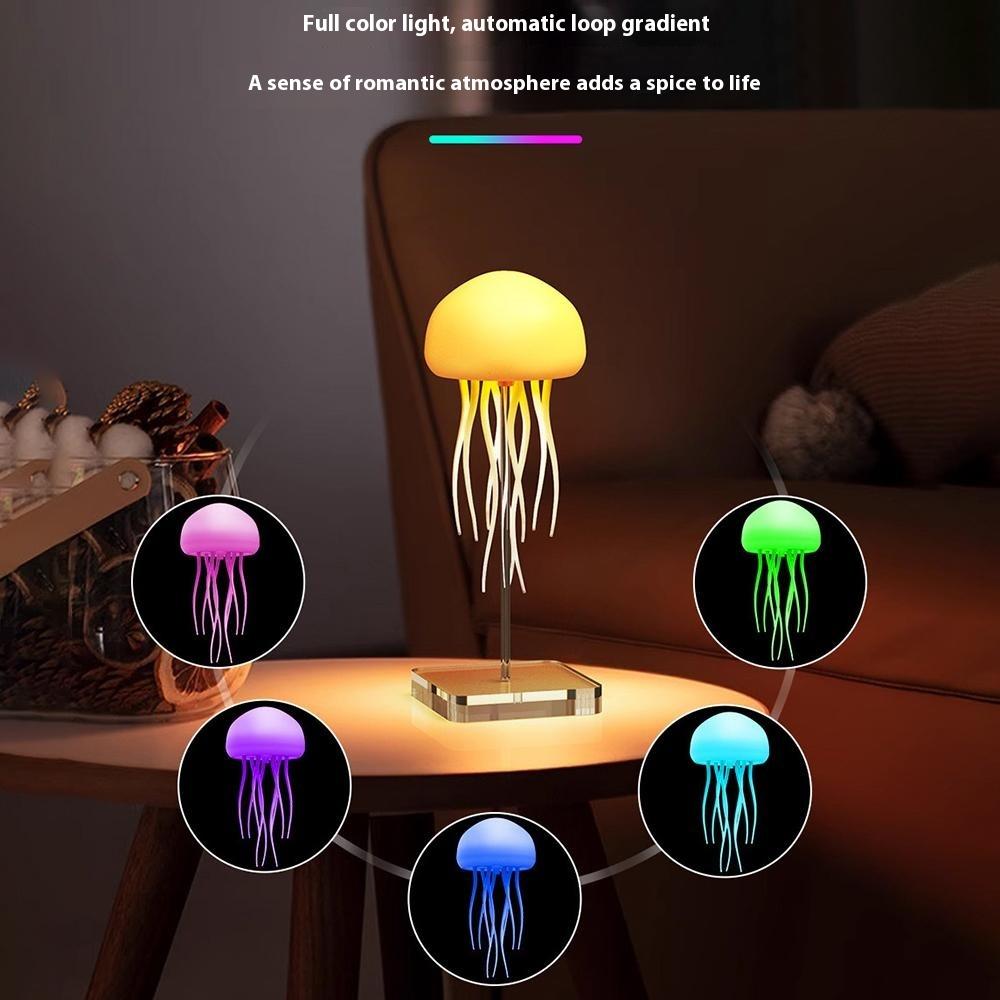Smart Color-Changing Sound-Activated Jellyfish Lamp Floating Tentacles Creative Mood Sensor Night Light with Plastic Base