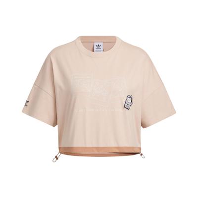 Yu Nagaba x Originals Clover SS23 Совместная коллекция с логотипом и принтом на шнурке Укороченная свободная футболка с круглым вырезом Женские топы Жемчужно-пепельно-серый IS0650