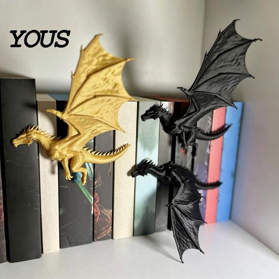 Прочные книжные подставки Двойной Дракон, Винтажный Фэнтези Декор для Полок с Летающими Книгами, Устойчивые Декоративные Акценты для Полок, Скульптура-Стопор для Полок,