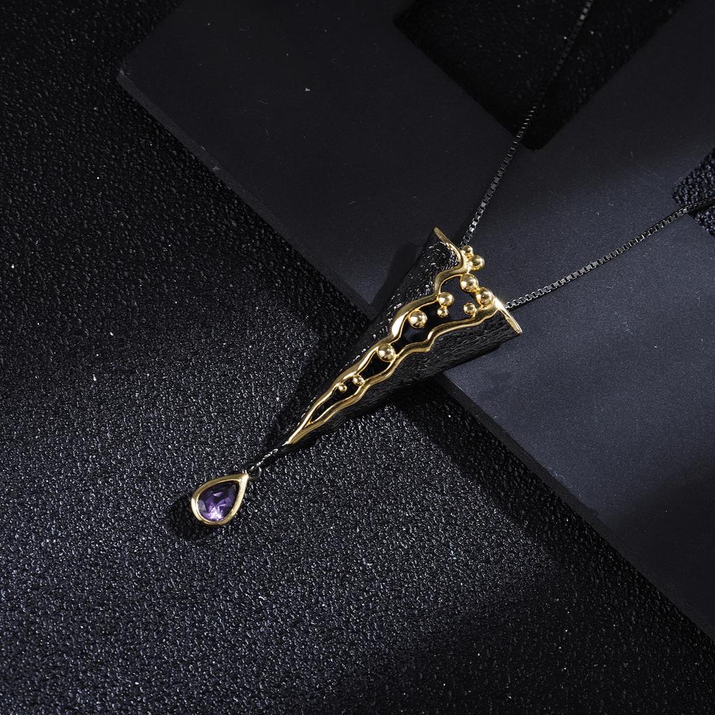 Оригинальный дизайнерский кулон из высококачественного драгоценного камня, итальянское мастерство, винтажное ожерелье из серебра 925 пробы с натуральным аметистом, кулон