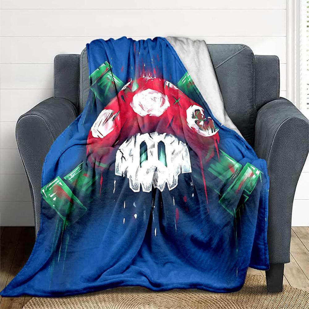 1pc Mario Mushroom Cozy Print Blanket Lightweight Warm Flannel Throw Blanket For Sofa, Bed, Living Room